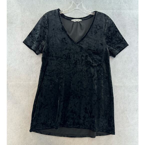 Spring + Mercer Velvet Legging Tee Medium Top V Neck Pocket Stretch Soft Black - Picture 1 of 6